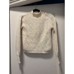J.Crew Ivory White Cable Knit Mock Neck Sweater Womens XXS Long Sleeve Pullover